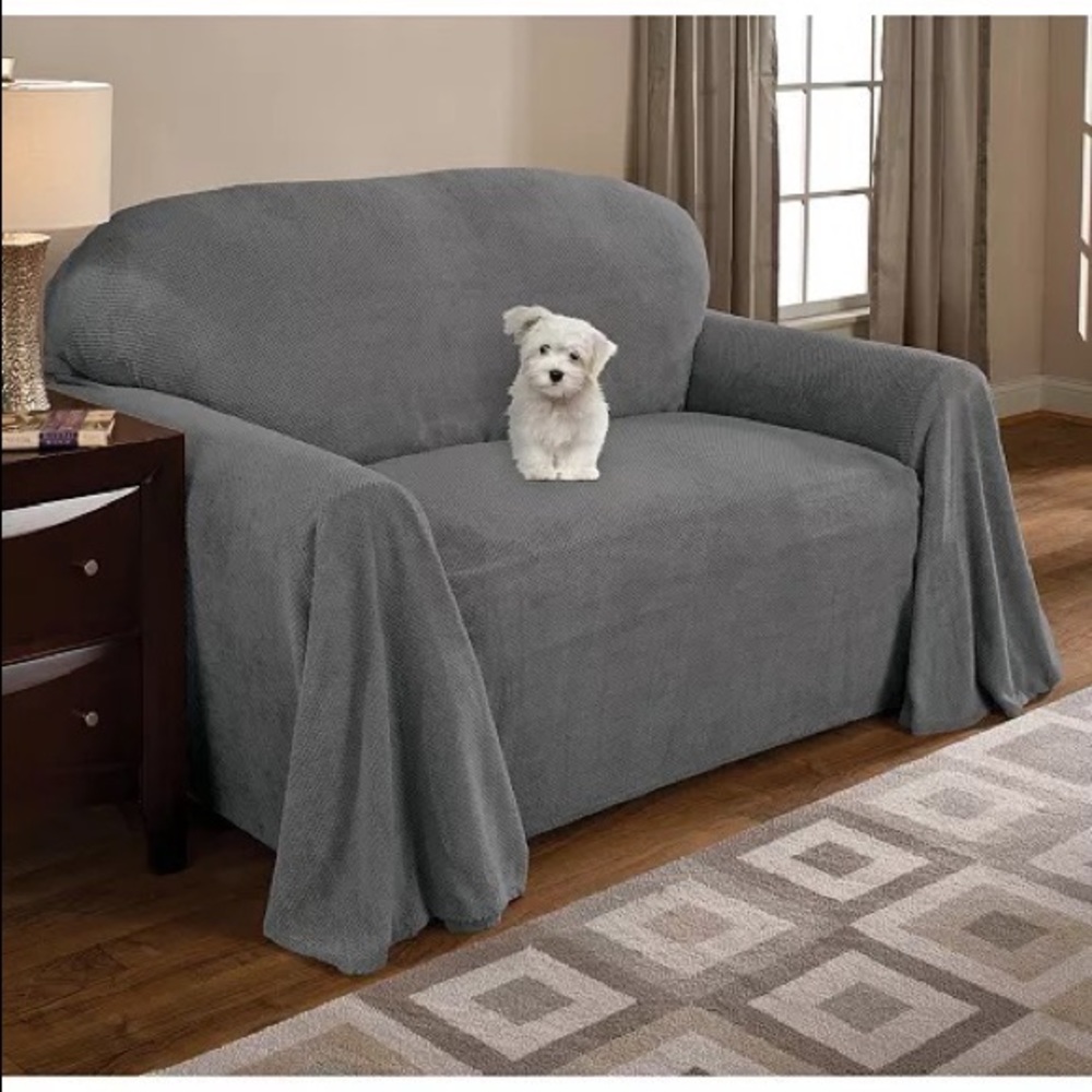 Gray Coral Fleece Throw Loveseat Cover